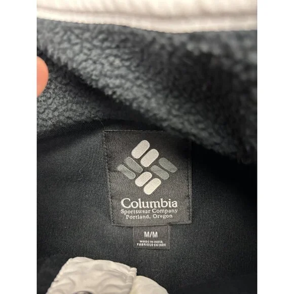 Columbia Fleece Pullover Mens Medium Gray Snap Front Mock Neck Pocket Warm - Picture 2 of 7